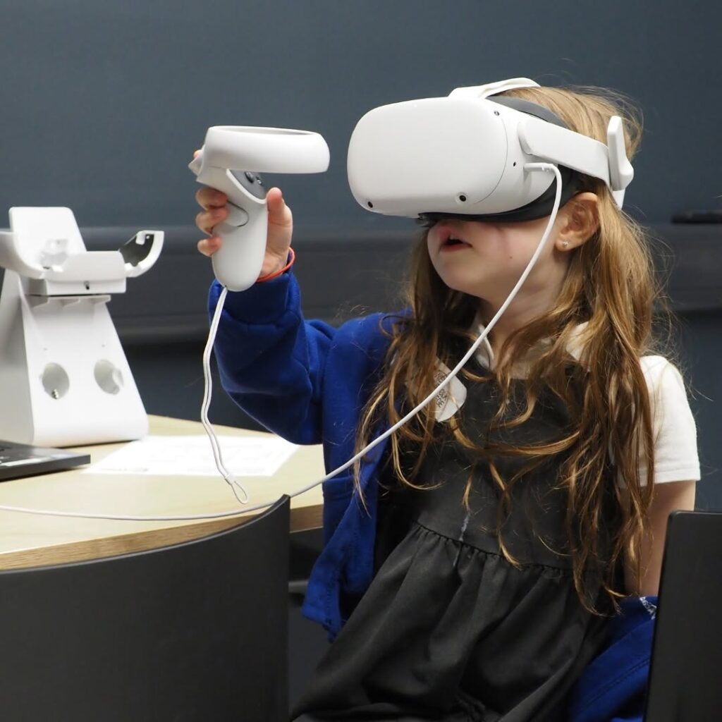 Girl with virtual reality headset